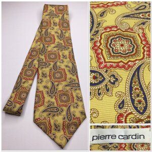 Vintage Paisley Silk Tie Made In USA Pierre Cardin Yellow Red Blue Preppy